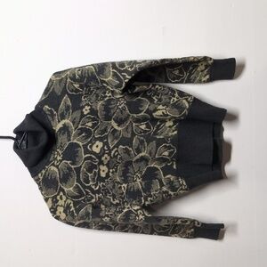 Vintage Cottagecore Granny Dark Gray Ivory Turtleneck Sweater, Size S